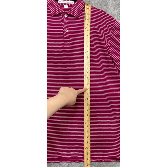 Holderness Bourne Mens Egan Polo Shirt Golf Performance Stripe Pima Red White L - Picture 12 of 13
